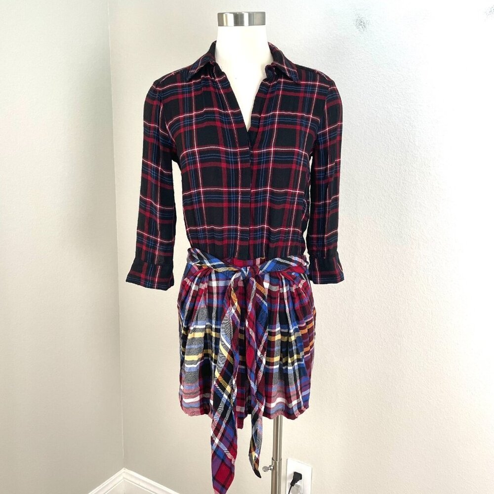 L' Agence Womens Small Button Up Dress‎ 3/4 Sleeve Collared Plaid
